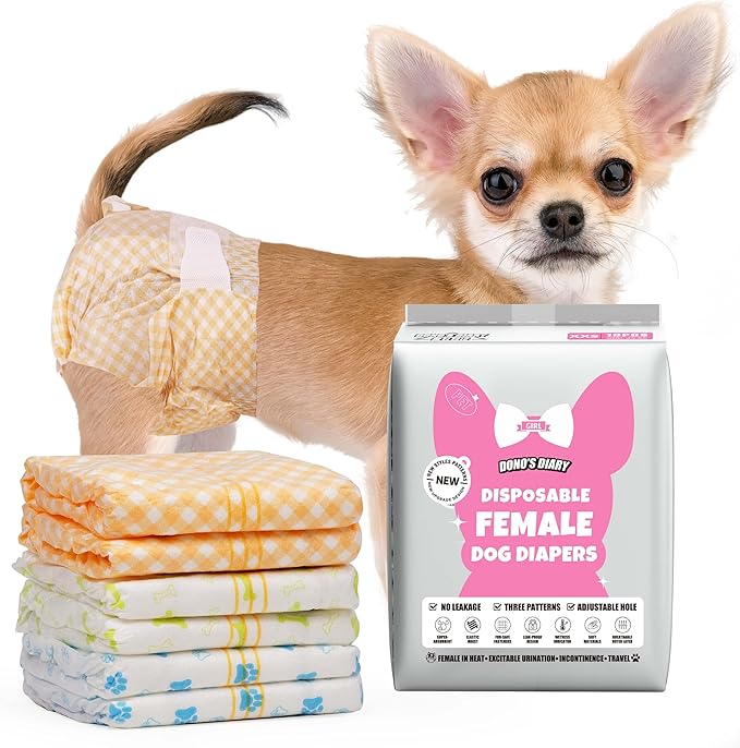 Dono Dog Diapers Female-60Pcs, Disposable Doggie Diapers with Wetness Indicator, Super Absorbent Leak-Proof Pet Puppy Diaper for Female Dogs in Peeing or Elderly Incontinence