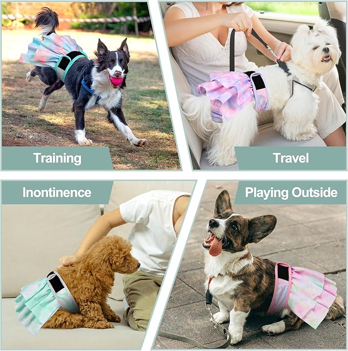 Washable Female Dog Diapers Skirt(4 Pcs) - Reusable Doggie Diapers with Adjustable Snaps, High Absorbency Leak-Proof Puppy Diapers for Female Dog in Heat, Period, Incontinence L