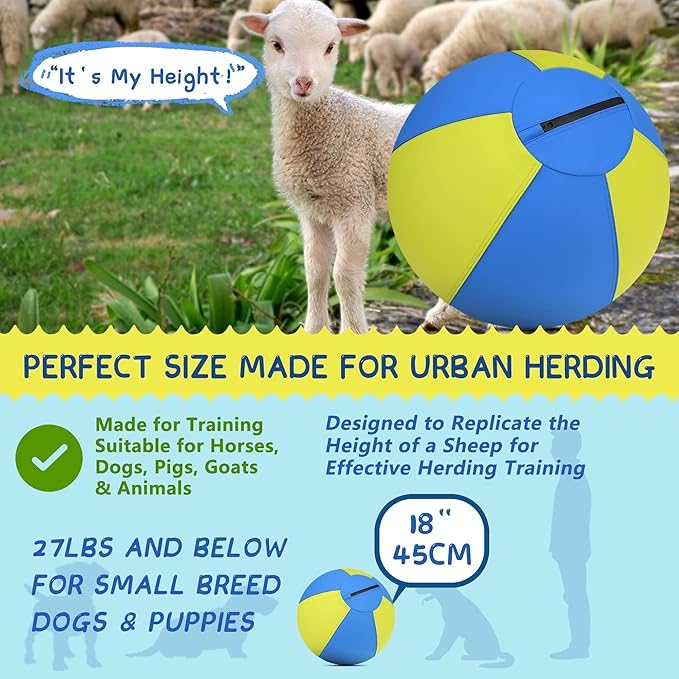 Herding Ball for Dogs - 18'' Dog Herding Ball for Horse, Dog Training Toy for Australian/German Shepherd Collie, Outdoor Dog Toys for Birthday Gifts - Medium, Yellow