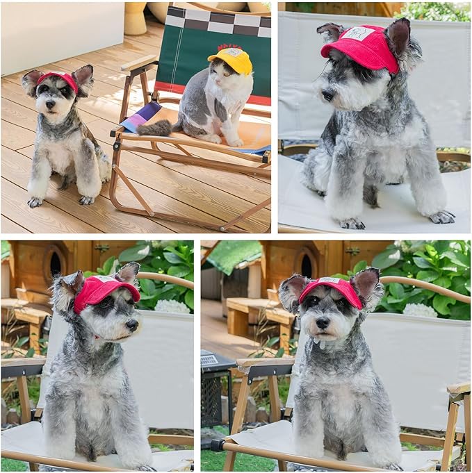 Pet Dog Baseball Cap, Cat Hat, Cat Dog Sun Cap with Ear Holes, Adjustable Puppy Outdoor Sun Hat (Red, Small)