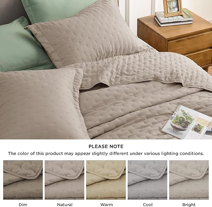 Bedsure King Quilt - Taupe Bedspread King Size & Lightweight Comforter, Modern Farmhouse Coverlet with Clover Pattern, Ultra Soft All-Season Bedding, 106 x 96 Inches | Stitch-Free Quilting, Ultra Soft, Lightweight, Machine Washable, Pet-Friendly