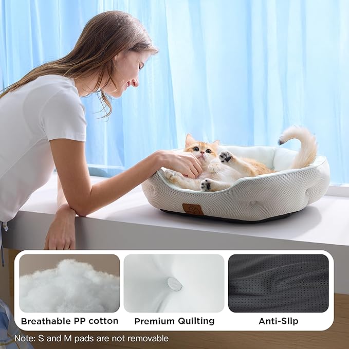 Bedsure Cooling Dog Beds for Small Dogs - Round Medium Cat Beds for Indoor Cats, Washable Pet Bed for Puppy and Kitten with Slip-Resistant Bottom, 25 Inches, Arctic Blue