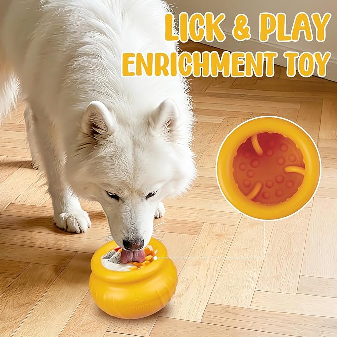 Wobbly Dog Enrichment Lick Toy, Stuffable Frozen Lick Bowl to Keep Dogs Busy, Long-Lasting Interactive Treat Dispensing Dog Toy, Silicone Fetch Catch Chew Toy(Orange,S)