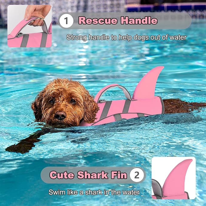 Dogcheer Harness-Style Dog Life Jacket Shark, Reflective American Flag Dog Life Vest for Swimming Boating, High Buoyancy Pet Swim Vest for Small Medium Large Dogs - Light Pink,XL
