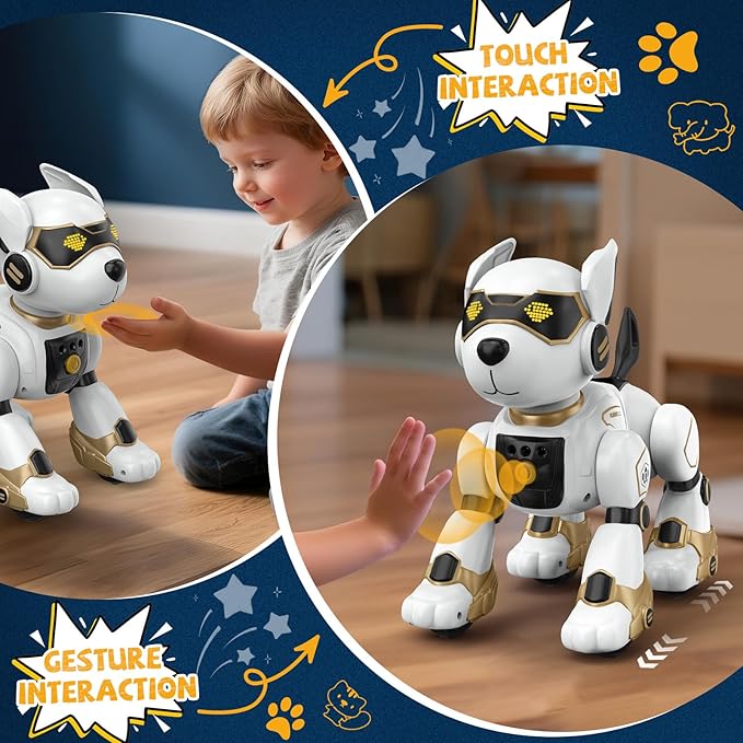 Robot Dog for Kids, Remote Control Dog with Voice Touch Interaction and lmitation Show, Programmable Gesture Sensing Dog Robot, Singing, Dancing, Talking, Smart Stunt Robot Dog Toy Gift for Boys Girls