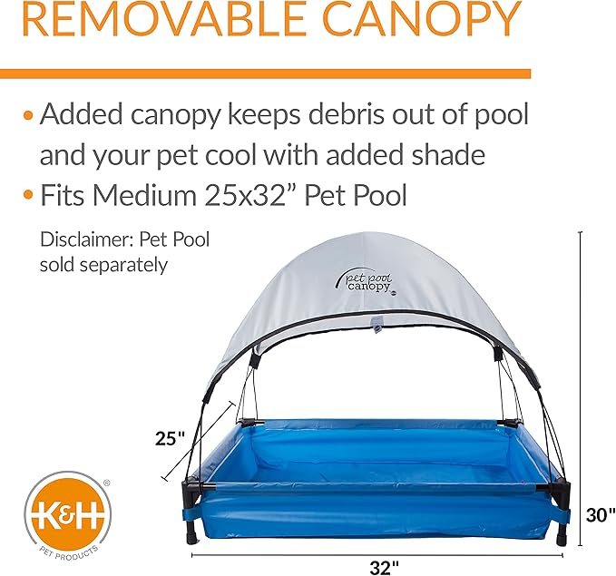 K&H Pet Products Dog Pool & Pet Bath Canopy (Pet Pool Sold Separately) Gray Medium 32 X 25 Inches