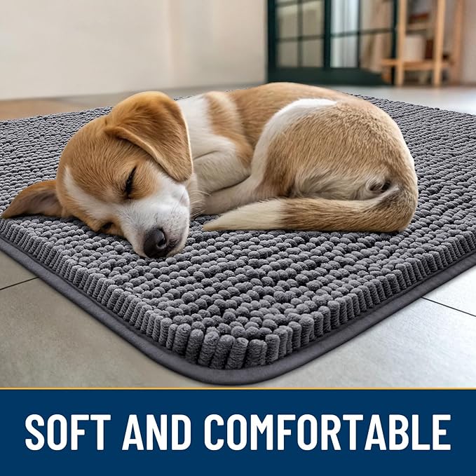 Smiry Dog Door Mat for Muddy Paws 54x24, Absorbs Moisture and Dirt Doormat, Non-Slip Washable Quick Dry Chenille Front Door Mat Indoor Entrance, Entryway Carpet for Inside Floor, Dark Grey