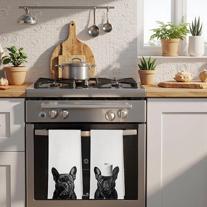 Funny Black French Bulldog Bathroom Hand Towels Set of 2, Gifts for French Bulldog Lovers, Dog Bathroom Decor, Frenchie Gifts Decorative Hand Towels for Bath Room Washroom Spa Gym, 16x24 Inches