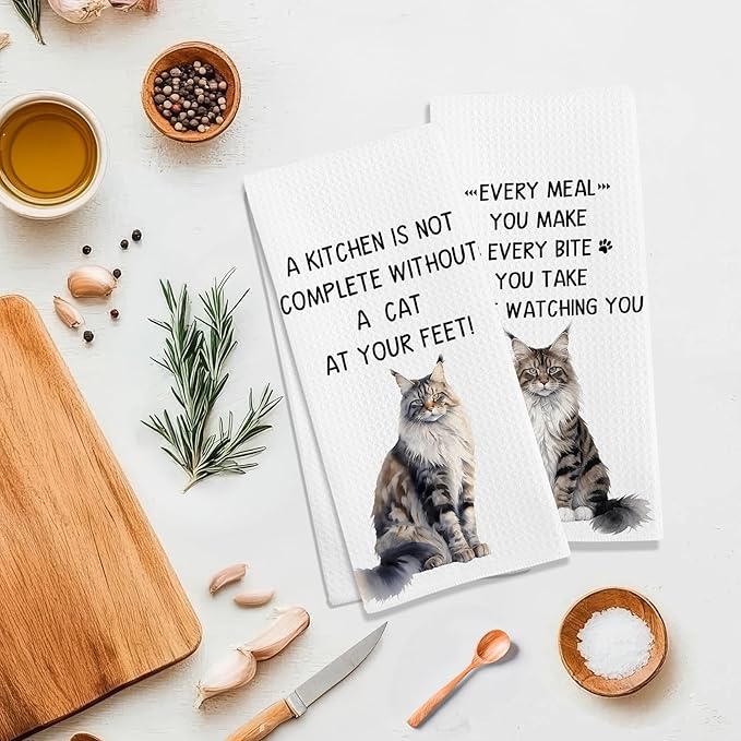 Gifts for Maine Coon Cat Lovers Kitchen Towels Set of 2, Maine Coon Cat Gifts Hand Towel, Every Meal You Make Decorative Tea Dish Towels for Kitchen, FunnyCat Kitty Kitchens Decor, 16x24in