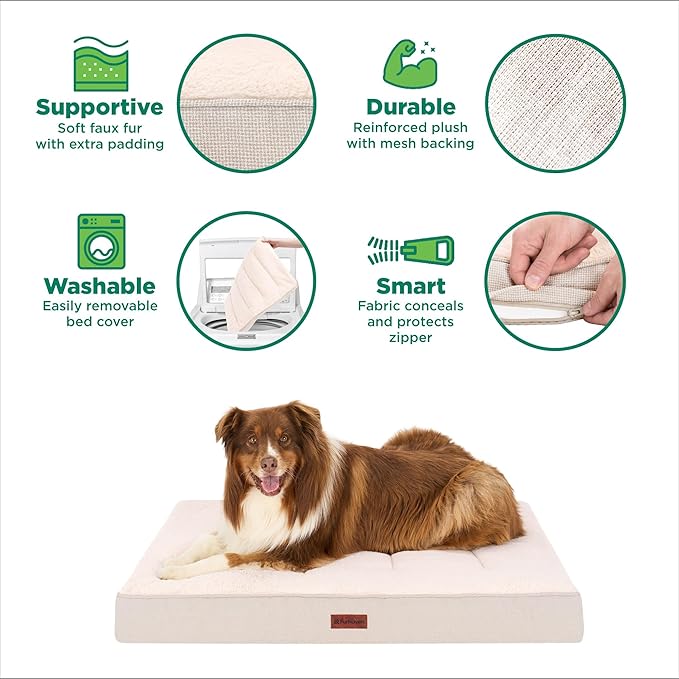 Furhaven Orthopedic Dog Bed – Classic Cushion with Plush Tufted Top, Supportive Foam Mattress, Removable Washable Cover, Joint Relief - Wheat, Medium
