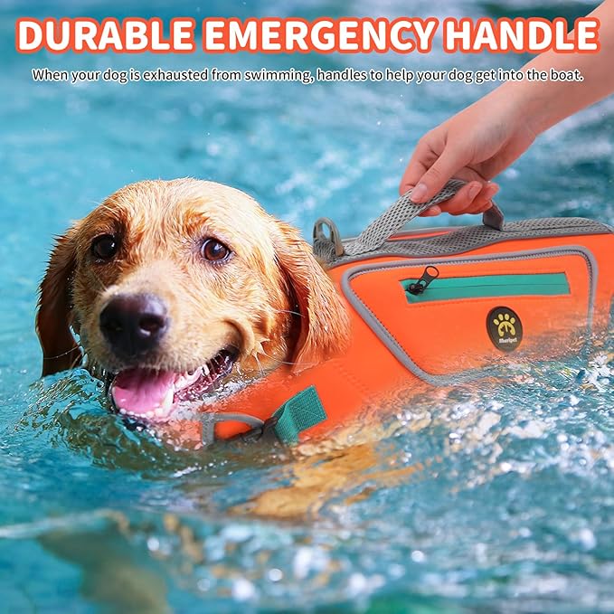 Dog Life Jacket for Puppy Small Dogs, High Buoyancy Dog Swim Vest with D-Ring, Adjustable Dogs Lifevest Swimsuit with Reflective Stripes, Pet Safety Vest for Swimming Boating, Orange, XXS