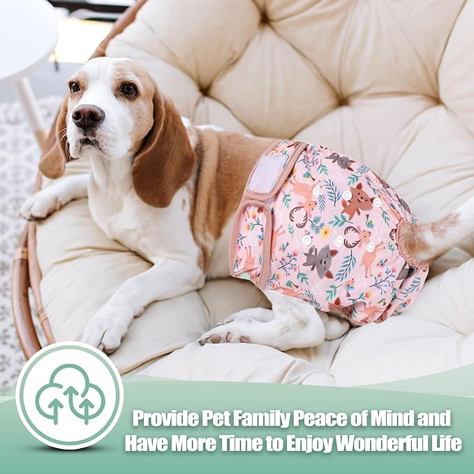 wegreeco Washable Female Dog Diapers Highly Absorbent Reusable Diapers for Dog in Heat Period, 3 Pack (Deer, Large)