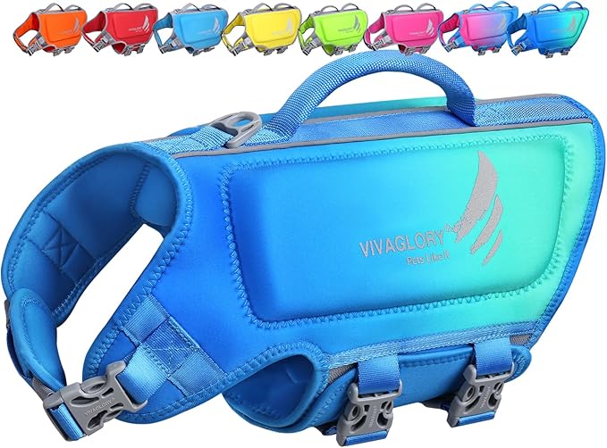 VIVAGLORY High Buoyancy Dog Life Vest, Swimming Vest with Handle, Dog Life Jacket for Swimming & Boating, Buoyancy for Puppy Doggy, S, Turquoise