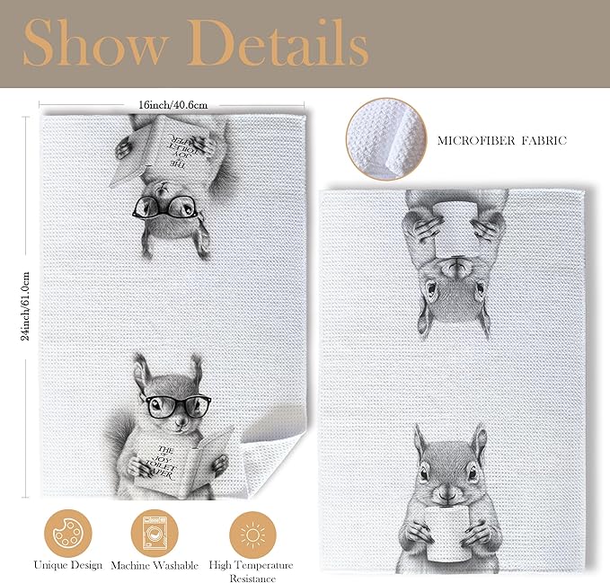Funny Squirrel Bathroom Hand Towels, Kids Bathroom Decor, Gifts for Squirrel Lovers Hand Towels for Kids Bath Room Washroom, Animal Lovers Gifts, 16x24 Inch Set of 2