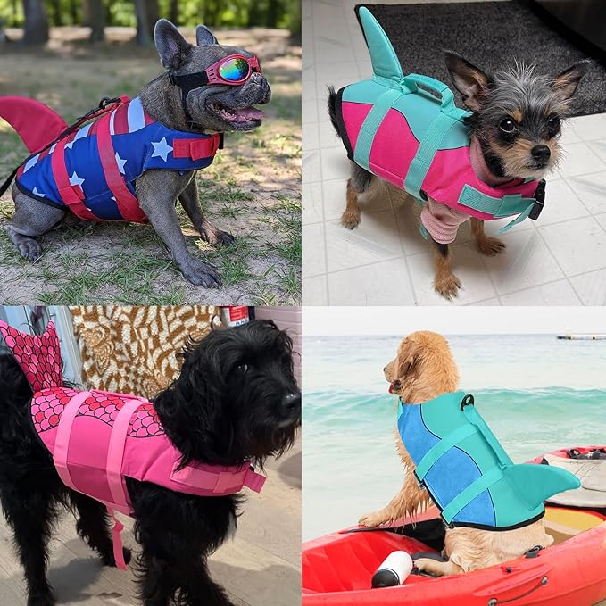 Malier Dog Life Jacket, Ripstop Dog Life Vest with High Buoyancy for Swimming Boating, High Visibility Shark Puupy Lifesaver for Small Medium Large Dogs (X-Small)
