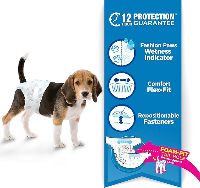 Four Paws Wee-Wee Super Absorbent Disposable Adjustable Dog Potty Training Diapers, Leak-Proof Protection for Dogs, Size Medium, 15" - 18" Waist, 36 Count