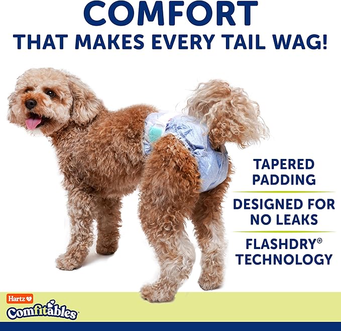 Hartz Comfitables Disposable Dog Diapers, Size Medium 12 Count, Comfortable & Secure Fit, Easy to Put On, Super Absorbent Male and Female Diaper