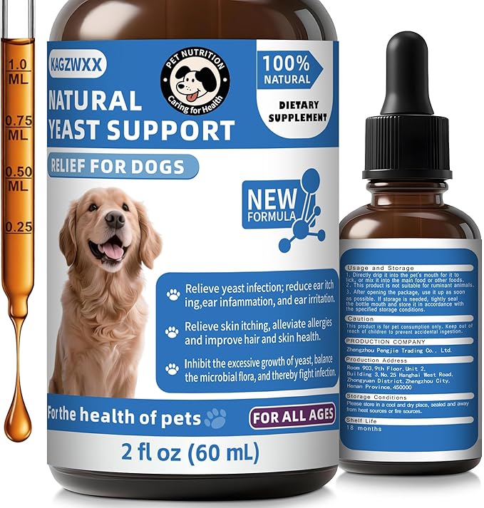 Natural Yeast Infection Treatment for Dogs, Itchy Ears, Skin, Paws & Allergy Relief, Yeast Treatment for Dogs, Supports Gut & Immune Health, Reduces Itching, Irritation & Inflammation, 60ml