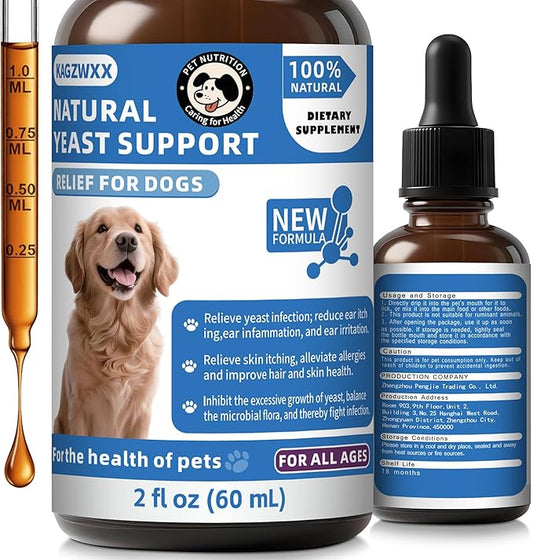 Natural Yeast Infection Treatment for Dogs, Itchy Ears, Skin, Paws & Allergy Relief, Yeast Treatment for Dogs, Supports Gut & Immune Health, Reduces Itching, Irritation & Inflammation, 60ml