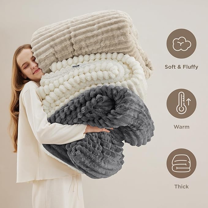 Bedsure Sherpa Blanket Twin Size for Couch - Super Soft, Cozy Fleece Thick Warm Throw for Winter, GentleSoft Plush & Fluffy Gift Blanket for Men, Home Room Decor, Dark Grey, 60x80 Inches