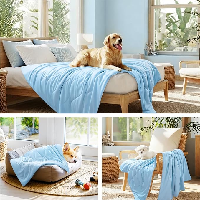 Luciphia Premium Cooling Dog Blanket Washable Q-MAX>0.5 Small Medium Large Pet Mat Puppy Cat Self-Cooling Soft Breathable Calming Throw for Sofa Crate Bed (Light Blue,29x40 inches)