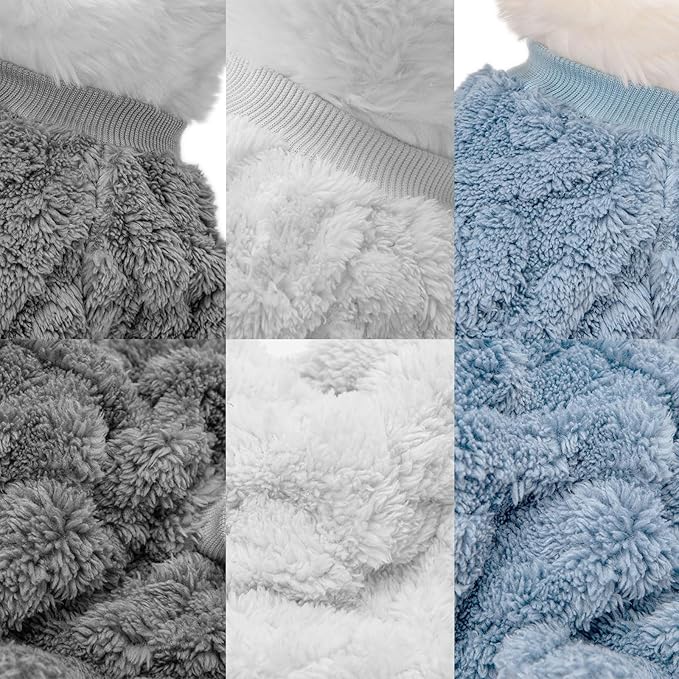 Dog Sweater, 3 Pack Dog Sweaters for Small Dogs or Cats, Girl or Boy, Warm Dog Clothes Shirt Coat for Winter Christmas (Light Grey, Light Blue, White, Large)