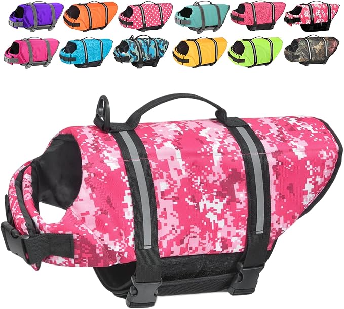Doglay Dog Life Jacket, Dog Life Vest for Swimming Boating, Adjustable Puppy Life Jacket with Reflective Stripes, Superior Buoyancy Dog Swimming Vest for Small Medium and Large Dogs