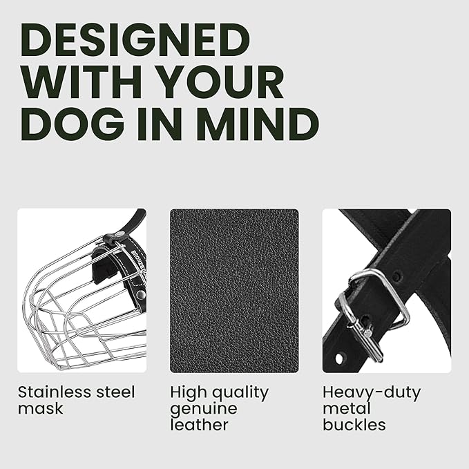 BRONZEDOG Wire Basket Dog Muzzle, Breathable Metal Mask for Small, Medium & Large Dogs, Adjustable & Padded, Training & Behavior Support (Size 6)