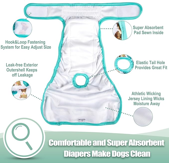 wegreeco Washable Female Dog Diapers Highly Absorbent Reusable Diapers for Dog in Heat Period, 3 Pack (The King of Forest, Medium)