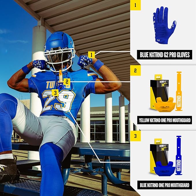 Nxtrnd One Pro Football Mouth Guard, Interchangeable Strap, Fits Adult & Youth (Blue)