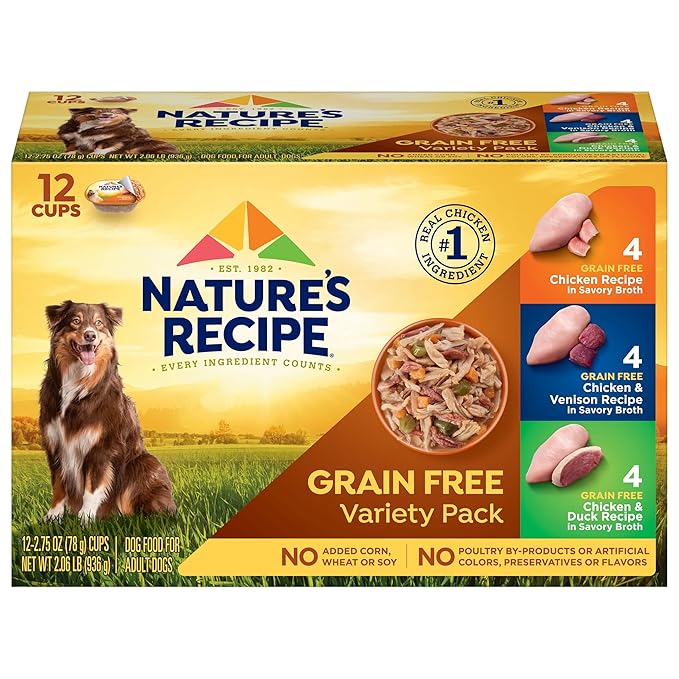 Nature's Recipe Grain Free Wet Dog Food, Variety Pack, 2.75 Ounce Cup (Pack of 12)