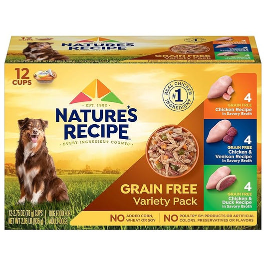 Nature's Recipe Grain Free Wet Dog Food, Variety Pack, 2.75 Ounce Cup (Pack of 12)