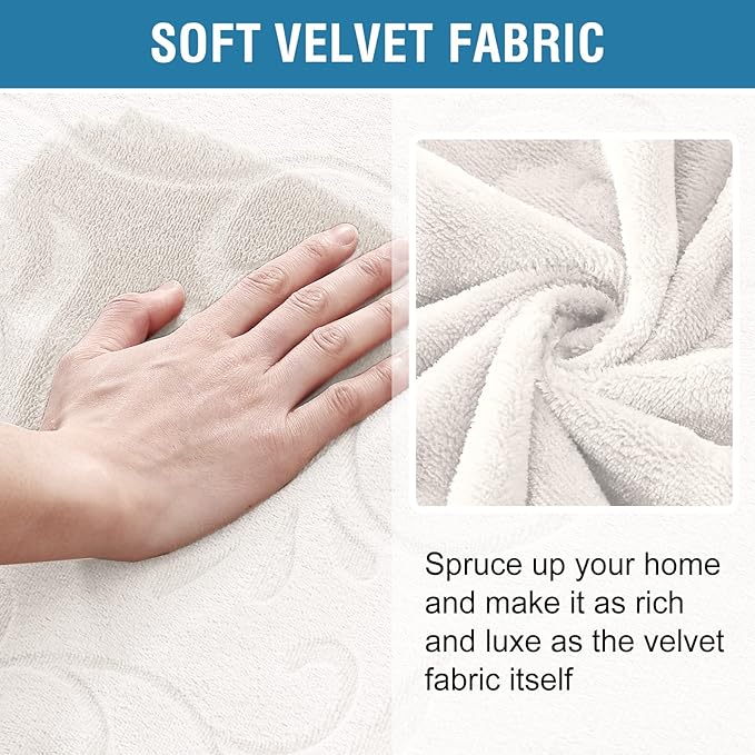 H.VERSAILTEX Sofa Slipcover 100% Waterproof Couch Cover Velvet Classic Flower Pattern Furniture Protector Non Slip with Elastic Straps for Pets Dogs Width Up to 52 Inch (Medium Sofa, Ivory)