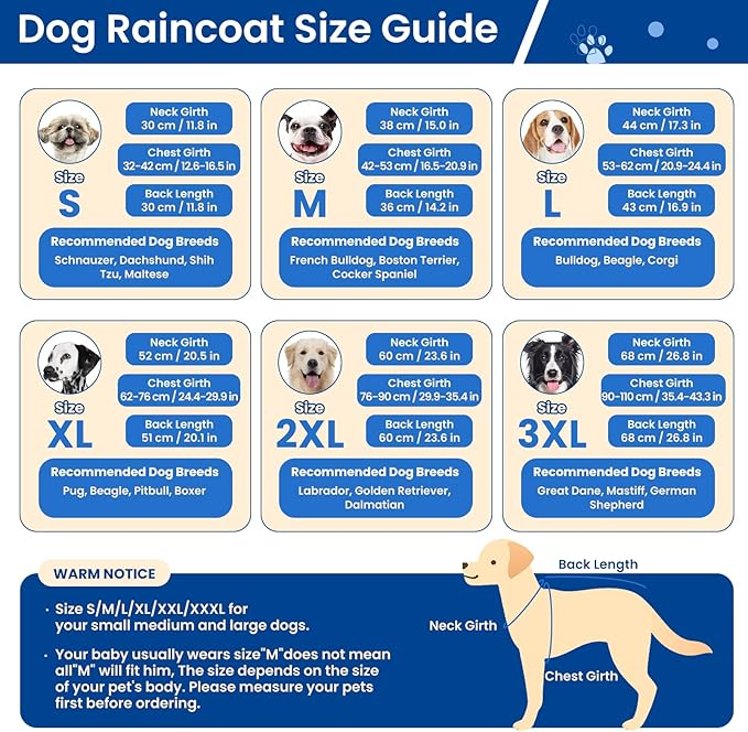 BRKURLEG Dog Raincoat Adjustable Dog Rain Jacket with Hood Dogs Waterproof Rainproof Jacket with Leash Hole Pet Poncho Rain Coat Poncho with Reflective Strip, Blue, XL