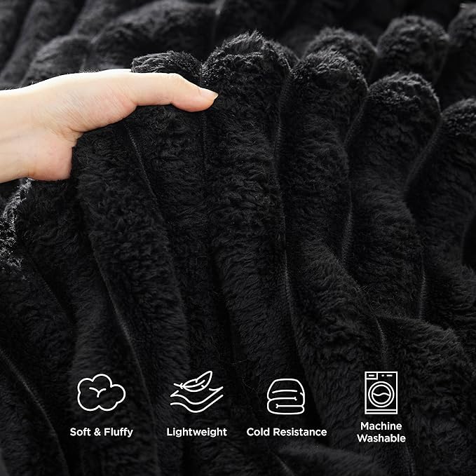 Bedsure Twin Blanket for Couch - 350GSM Super GentleSoft Fuzzy Fluffy Cozy Blankets for Women, Cute Small Plush Fleece Throws for Girls, Black，60x80 Inches, Wider Striped Design
