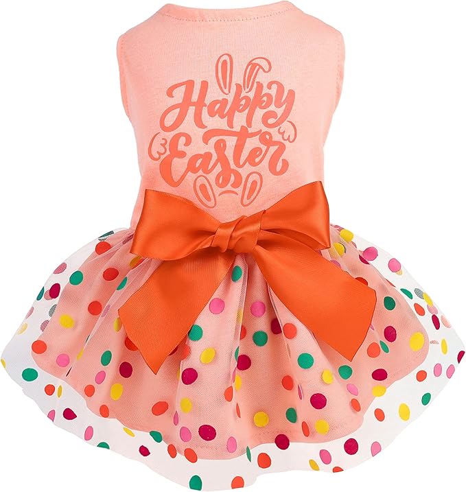 Fitwarm Happy Easter Day Dog Dress 100% Cotton Girl Dog Clothes Easter Bunny Dogs Dresses Pet Apparel Doggie Tutu with Bowknot Cat Clothing Puppy Dresses Doggy Costume Attire Orange X-Small