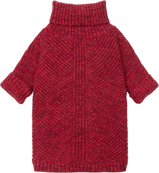 Fitwarm Knitted Turtleneck Dog Sweater, Thermal Dog Winter Clothes for Small Dogs Boy Girl, Holiday Pet Outfit, Heather Dark Red, Small