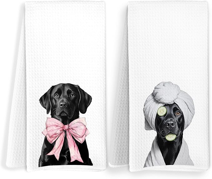 Funny Black Labrador Bathroom Hand Towels, Dog Bathroom Decor, Black Lab Gifts, Trendy Labrador Dog Hand Towels for Bath Room Washroom Spa Gym Decor, 16x24 Inch Set of 2