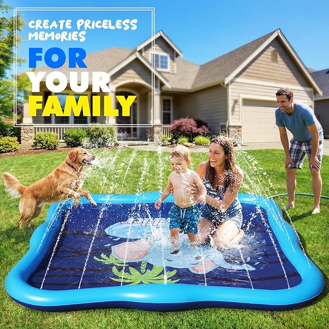 Splash Pad Sprinkler for Kids & Dog, 85" Thickened Square Splash Pad for Toddler 1-3, Elephant Outdoor Water Toy Play Mat for Children,Backyard Inflatable Sprinkler Shallow Pool Fountain Pad