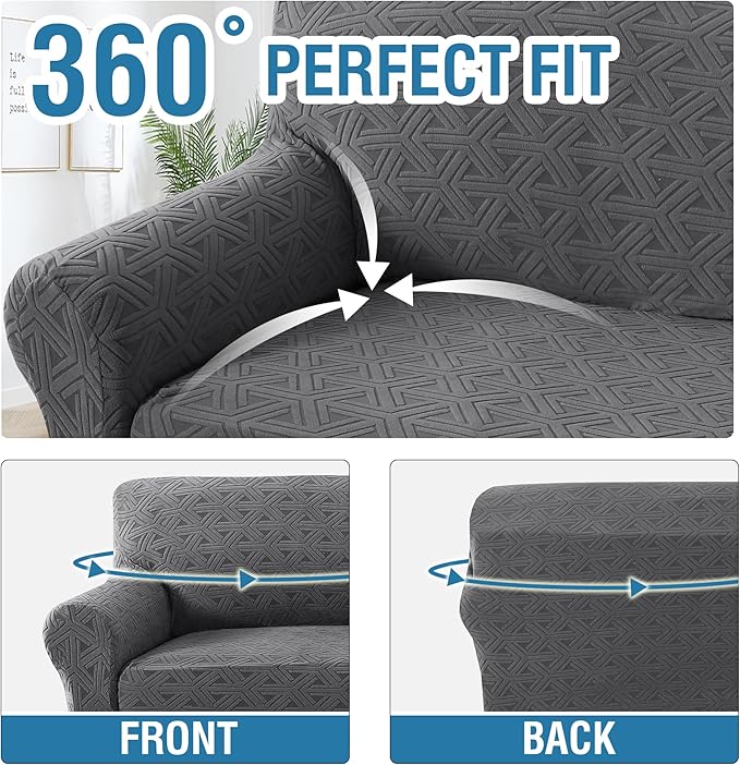 H.VERSAILTEX Jacquard Sofa Cover for Dogs 1 Piece Stretch Sofa Covers Anti-Slip Furniture Protector with Elastic Bottom Soft Thickened Slipcovers Washable Diamond Pattern(Sofa, Grey)