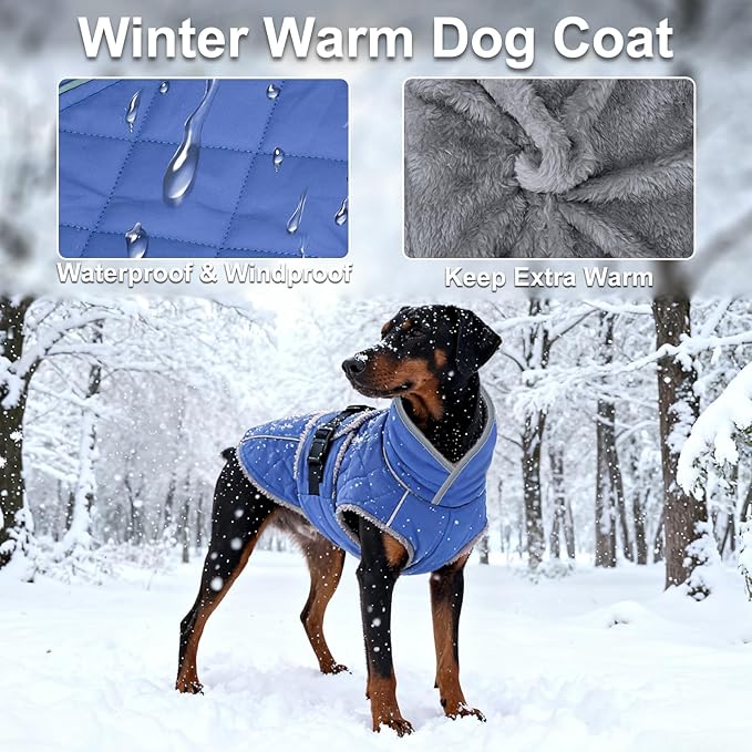 Dog Coat, Warm Dog Winter Coat for Medium Dogs, Waterproof Jacket with Adjustable Buckle & Velcro, Reflective Turtleneck Cold Weather Coats, Pet Fleece Vest Snow Jacket (Blue, XS)