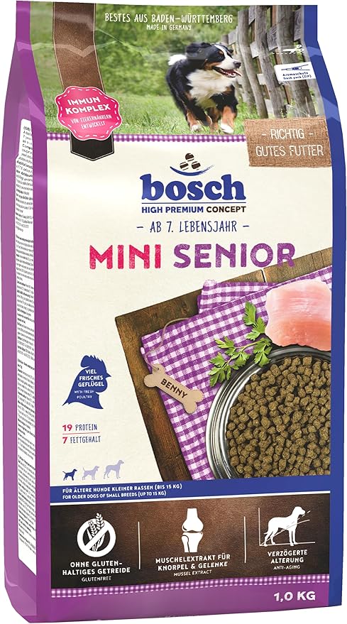 Bosch HPC Mini Senior | Hundetrockenfutter für ältere Hunde Kleiner Rassen (bis 15 kg) | Verschiedene Größen