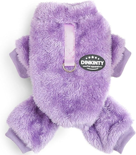 Fleece Dog Pajamas Winter Warm Dog Sweater for Small Dogs Thermal Soft Puppy Pjs Coat Stretchy Jumpsuit Doggie Pet Clothes Outfits Cat Apparel (Purple, Medium)