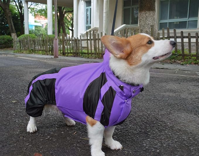 Lovelonglong Welsh Corgi Dog Hooded Raincoat, Dachshund Rain Jacket Poncho Waterproof Clothes with Hood Breathable 4 Feet Four Legs Rain Coats for Corgis Dachshund Purple D-M