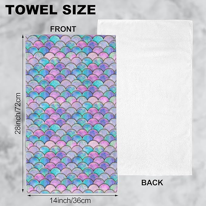 Hand Towels Set of 2 Mermaid Fish Scale Wave Towels for Bathroom Soft Absorbent Decorative Hand Bath Towels Dish Towels for Kitchen Sports Gym Yoga Home Decor 14 x 28 in