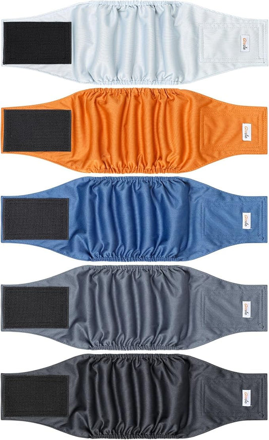 5 Pack Dog Diapers Male Reusable, Premium Belly Bands for Male Dogs, High Absorbing Dog Pee Wraps for Doggie in Incontinence and Training Gray XXL