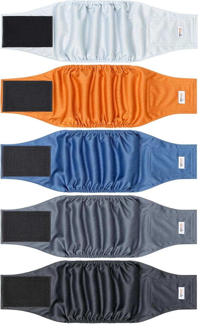 5 Pack Dog Diapers Male Reusable, Premium Belly Bands for Dogs, High Absorbing Male Dog Pee Wraps for Doggie in Incontinence or Excitable Urination and Training Gray M