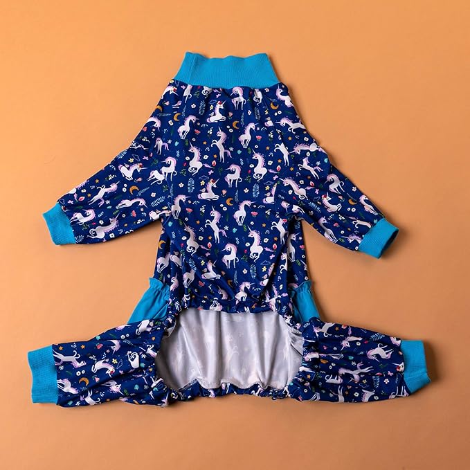 LovinPet Large Dog Pjs - Unicorn Dog Shirt, Post Surgery Recovery Onesie, Mermaids & Unicorns Blue/White Print, Lightweight Pullover Large Puppy Pajamas, Pet Pajamas for Dogs, Blue L
