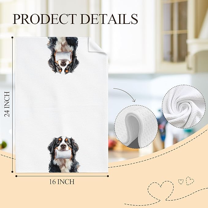 Funny Bernese Mountain Bathroom Hand Towels, Gifts for Bernese Mountain Dog Lovers, Funny Bathtub Dog Hand Towels for Bathroom Toilet Washroom Restroom Decor, 16x24 Inch Set of 2