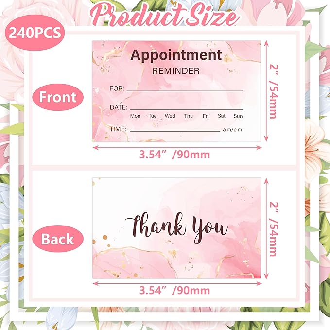 240PCS Appointment reminder cards Pink ink style for Business Hair Salon Dental Office Nail Spa Massage Dog Grooming Restaurant Supplies 3.54x2inch